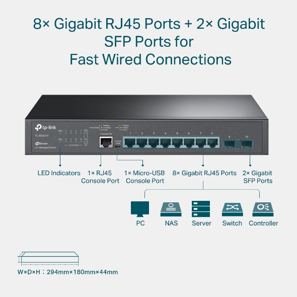 TL-SG3210 | JetStream 8-Port Gigabit L2+ Managed Switch with 2 SFP