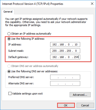 manual assignment of ip address