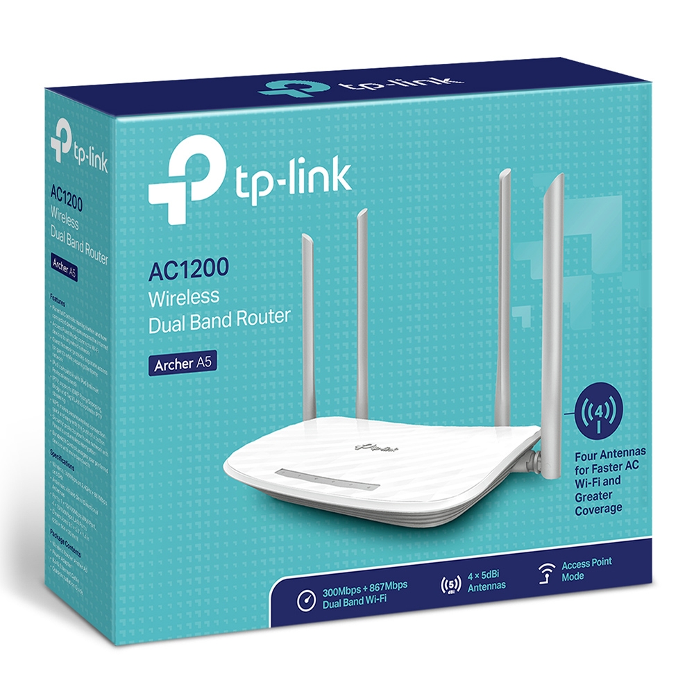 Archer A5, Router F (FTTH*, FTTB, Ethernet) fino a 1Gbps, Wi-Fi AC1200