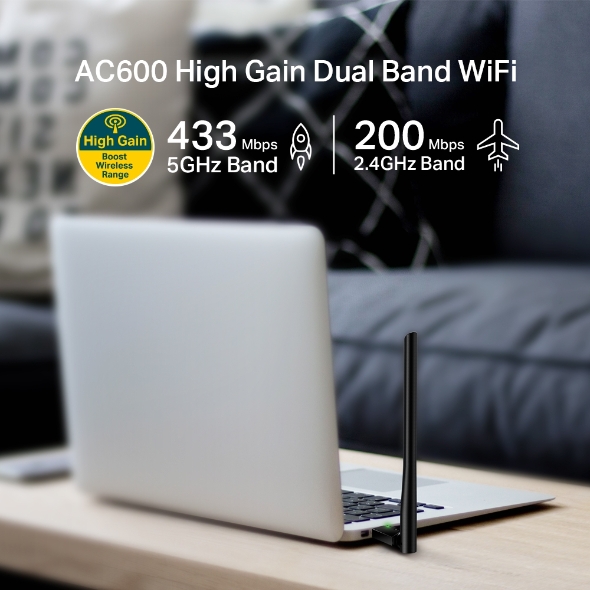 AC600 High Gain Wireless Dual Band USB Adapter