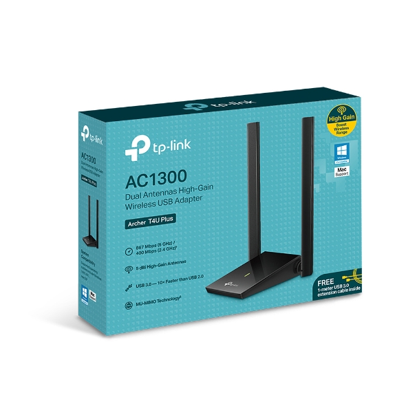 Archer T4U Plus, AC1300 Dual Antennas High-Gain Wireless USB Adapter