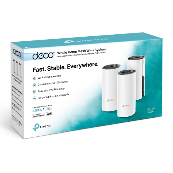 DECOM43PACK-TP-LINK-KIT de Router inalámbrico mesh Deco M4 para Hogar /  Doble banda AC 1200 / 2 puertos 10/100/1000 Mbps / Compatible con   alexa. 