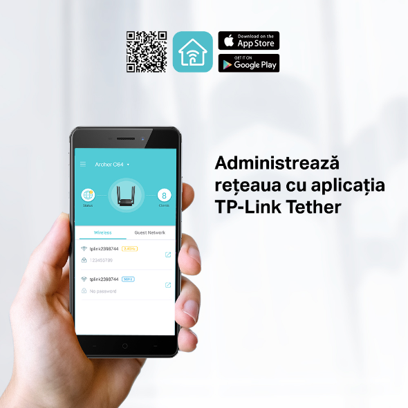 Router Wi-Fi Dual-Band Gigabit AC1200 cu Tehnologie MU-MIMO și Beamforming 8