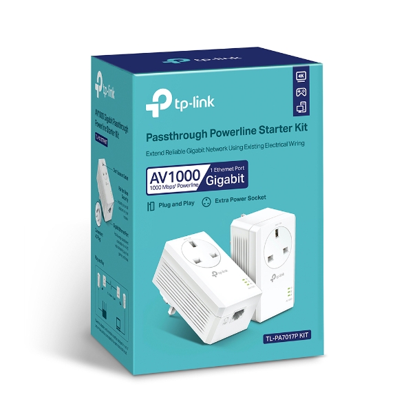 TL-PA7017P KIT | AV1000 Gigabit Passthrough Powerline Starter Kit