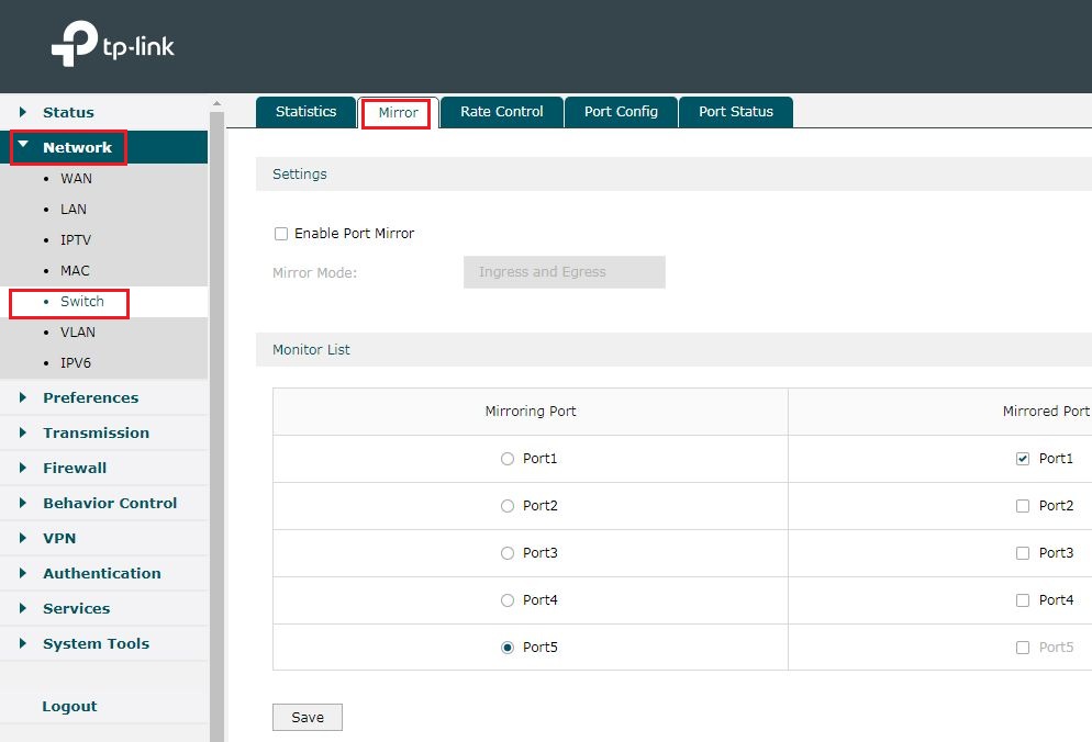 How to configure Port Mirror on TP-Link routers