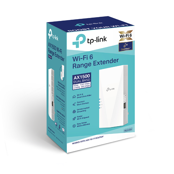 Répéteur WiFi 6 Puissant AX1500 Mbps - TP-Link RE500X - Couvre jusqu'à 100  m² - Double bande –