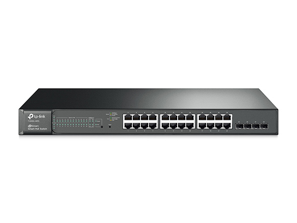 JetStream 24 portos gigabites Smart PoE+ switch 4 db SFP csatlakozóval 1