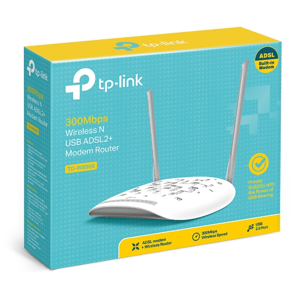 TP-LINK TD-W8968 (IT) Modem Router Wireless N 300Mbps, ADSL2+, 4