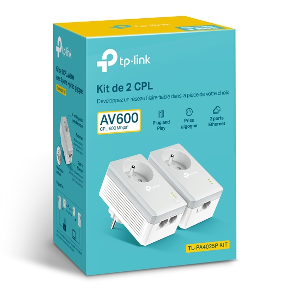 Kit de 2 CPL AV600 2 ports Ethernet avec prise gigogne 6