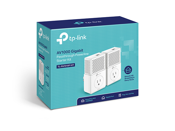 AV1000 Gigabit Passthrough Powerline Starter Kit, 2 Plugs, TP-Link