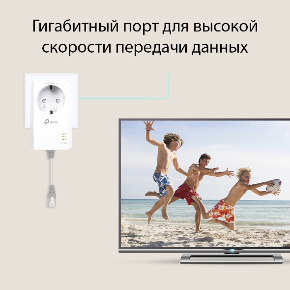 Комплект гигабитных адаптеров Powerline AV1000 со встроенной розеткой 5