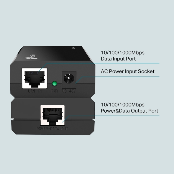 Power over Ethernet (PoE) Injector 1 Port, 48 V DC, IEEE 802.3af