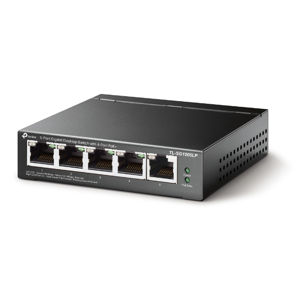 Tp-link tl-sg1005lp switch gigabit ethernet 5 porte con 4 porte poe fino a  40 w