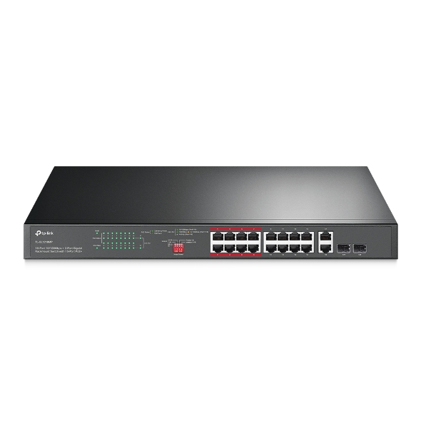 16-Port 10/100 Mbps + 2-Port Gigabit Rackmount Switch mit 16-Port PoE+ 1