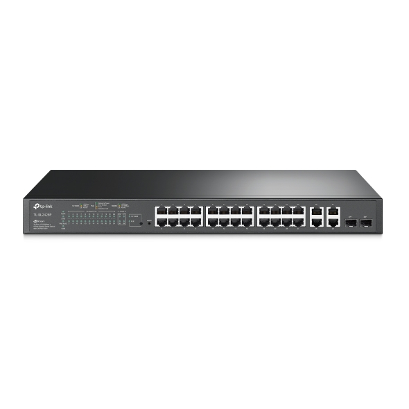 JetStream 24-Port 10/100Mbps + 4-Port Gigabit Smart Switch with 24-Port PoE+ 1