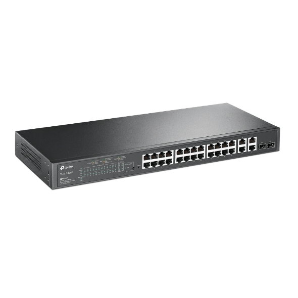 JetStream 24-Port 10/100Mbps + 4-Port Gigabit Smart Switch with 24-Port PoE+