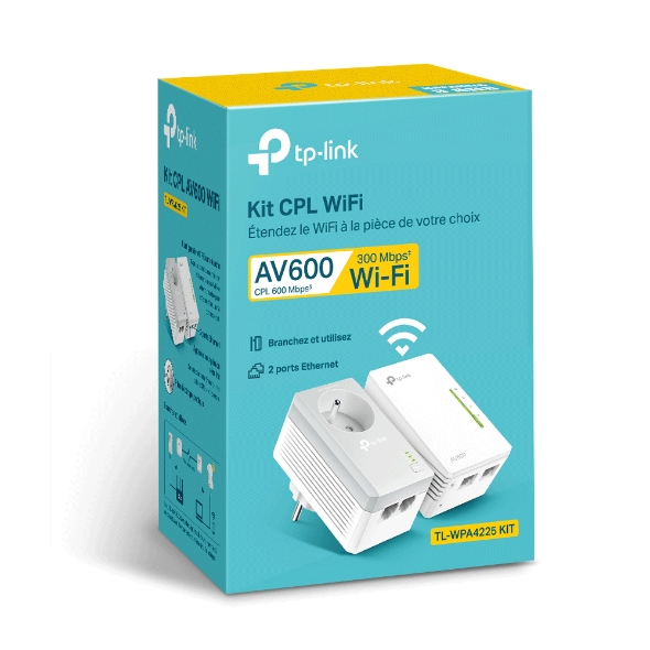 TP-Link CPL WiFi 300 Mbps + CPL 600 Mbps avec Ports Ethernet et prise  intégrée, Kit de 2