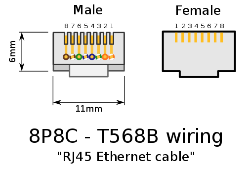 Conexión roseta RJ45 - esquema de colores 