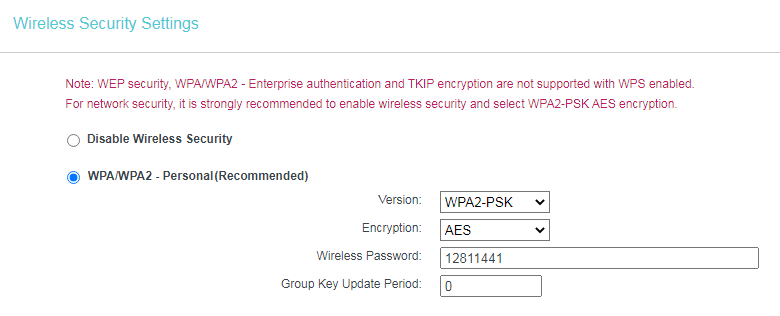 For some models, the SSID is under the Basic Settings, and the password is under the Wireless Security setting.