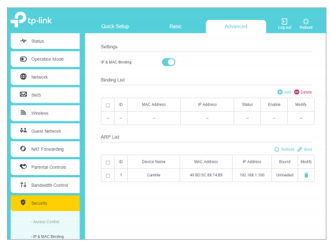 tp link ip mac binding not working