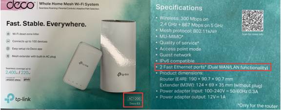 Deco E3, AC1200 Whole Home Mesh WiFi System