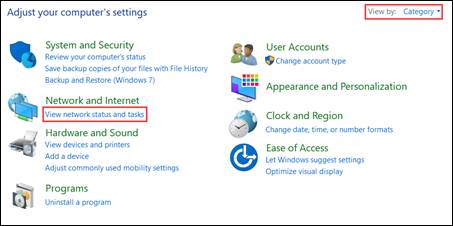 click View network status and tasks in Network and Internet category.