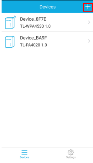 In the top right corner, there is a plus sign indicating an option to add a new device. 