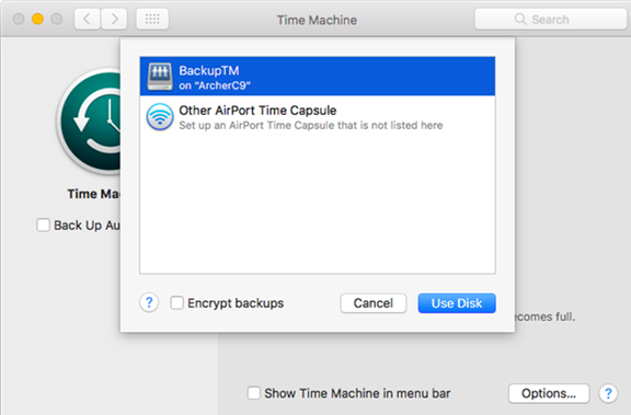 set up time machine on mac usb drive connected to router