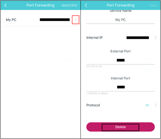 free port forwarding config