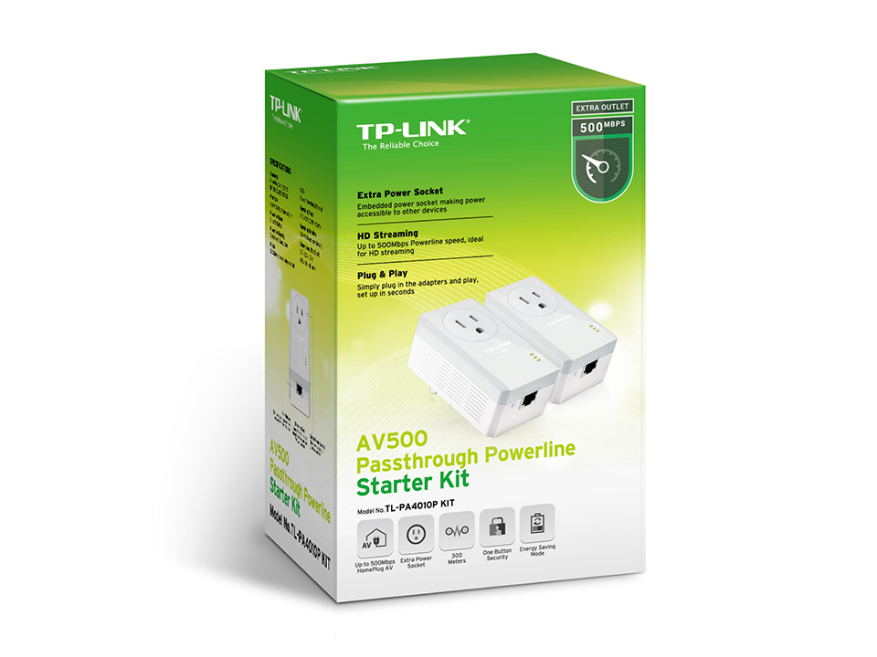 TP-LINK AV500+ - Kit CPL Avec Prise Secteur Intégrée - Jusqu'à 500 Mbps - 2 Adaptateurs - Idéal Pour TV HD Et Jeu En Ligne