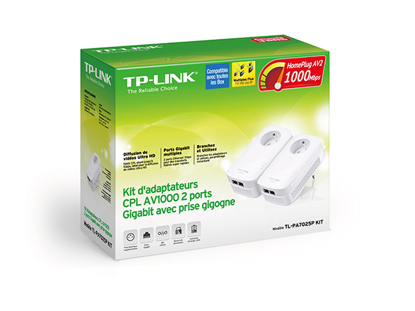 Kit 2 prises CPL AV1000 2ports ethernet et prise gigogne TL-PA7017P TP-LINK