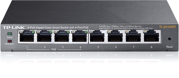 TL-SG108PE, 8-Port Gigabit Easy Smart Switch <br> with 4-Port PoE