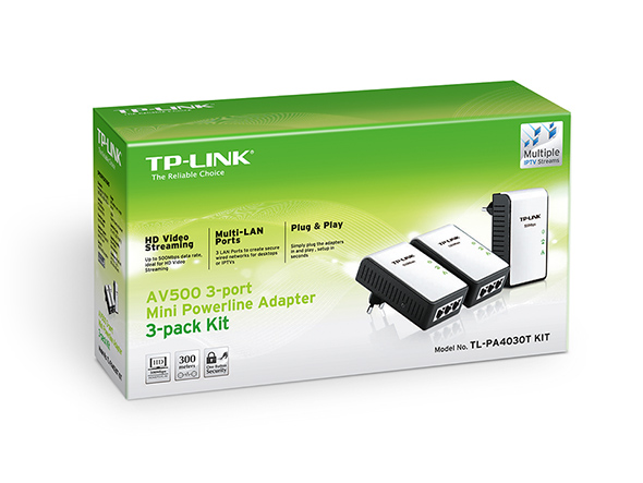 TL-PA4030T KIT, Kit de démarrage Mini adaptateur CPL AV500 3 ports  10/100Mbps, pack de 3