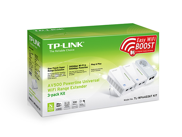 CPL TP-Link Extender AV500 2-port Powerline Wi-Fi Extender 3-pack KIT 500  Mbps (TL-WPA4220 TKIT) prix Maroc