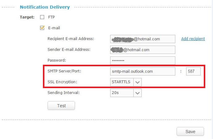 hotmail smtp server settings ssl