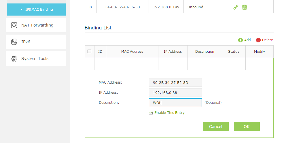 Binding list. TP link Wake on lan. IP Mac Binding. Wake on lan ANYDESK как настроить. Gigabyte Wake on lan как настроить.