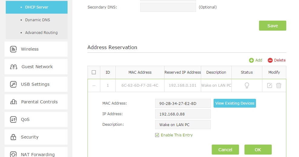 xfinity router allow wol wake on lan