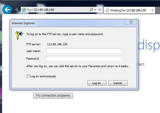 setting up ftp server name or address could not be resolved