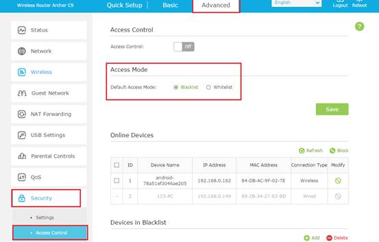 Configuration d'un routeur TP-Link interface Bleu 