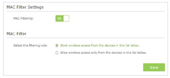 Select either the filtering rules or click Save