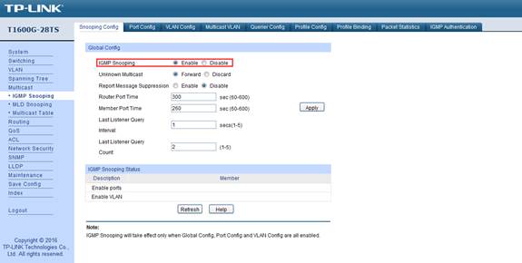 Enable IGMP Snooping in Multicast-IGMP Snooping-Snooping Config