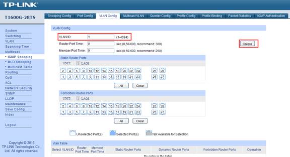 Create VLAN 1 for IGMP snooping VLAN Config.