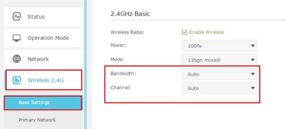 Single band modem router only has 2.4GHz wireless setting.