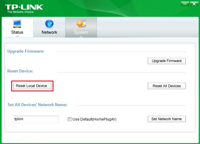 tp link powerline utility reset device