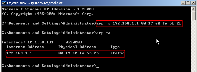 using arp command to find mac address