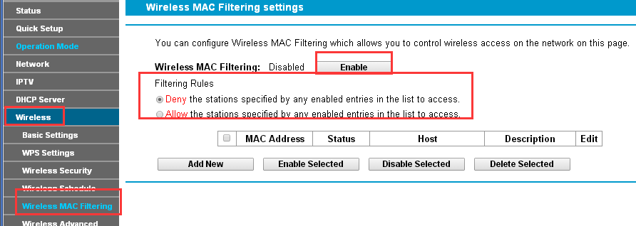 how to enable mac filtering