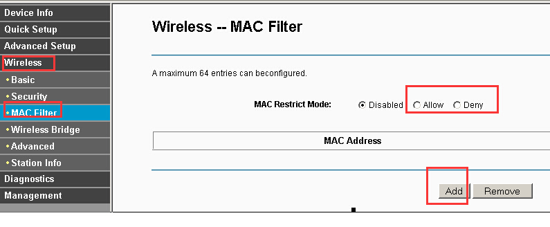 allow access for only the listed mac adresses