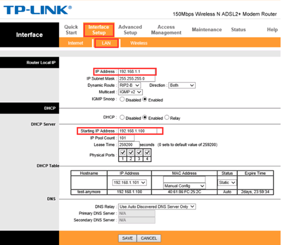 How To Change The Lan Ip Address Of Tp Link Dsl Modem Router