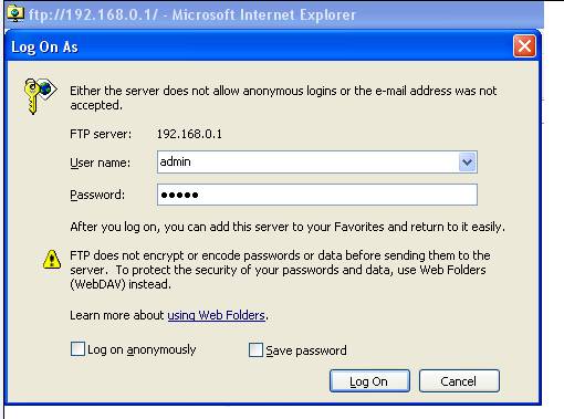 logging into ftp via browser