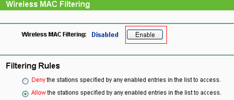 filter mac address access for tz215w wireless